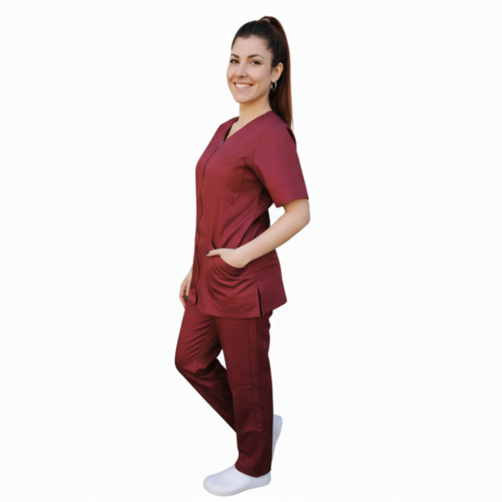Divisa da Lavoro Donna Zip Bordeaux Mezza Manica – COD: 8361