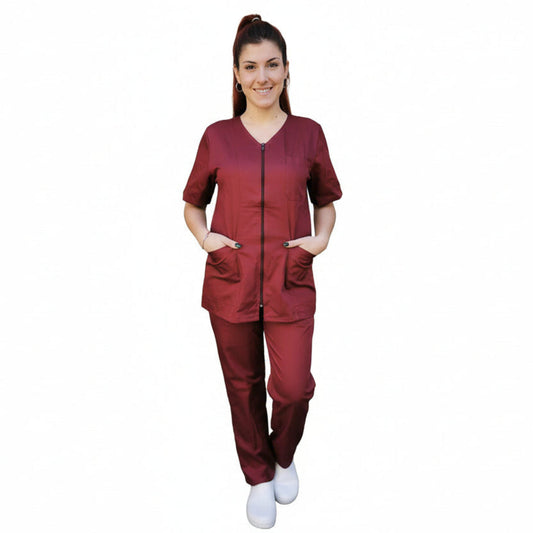 Divisa da Lavoro Donna Zip Bordeaux Mezza Manica – COD: 8361