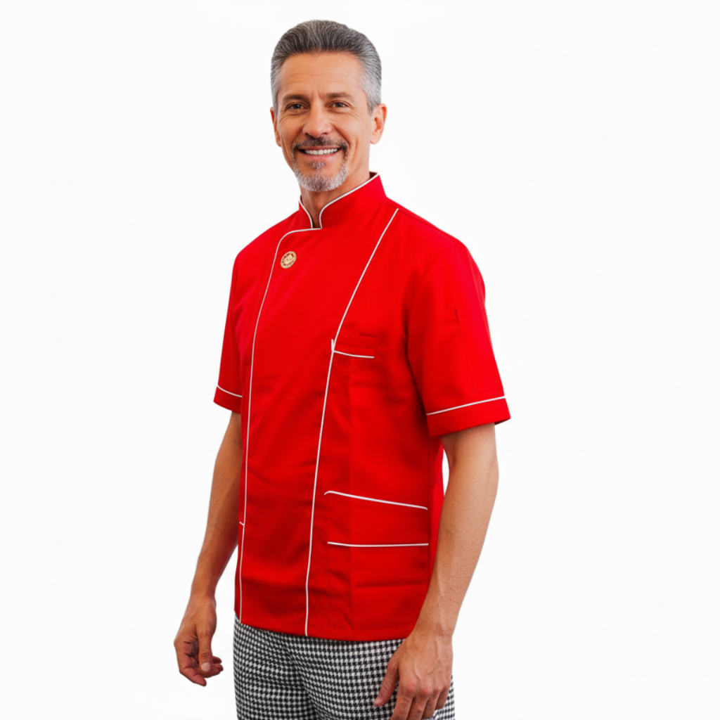 Giacca da Pizzaiolo Rossa, Bottoni Automatici, Mezza Manica, 100% Cotone Made in Italy – COD: 8019