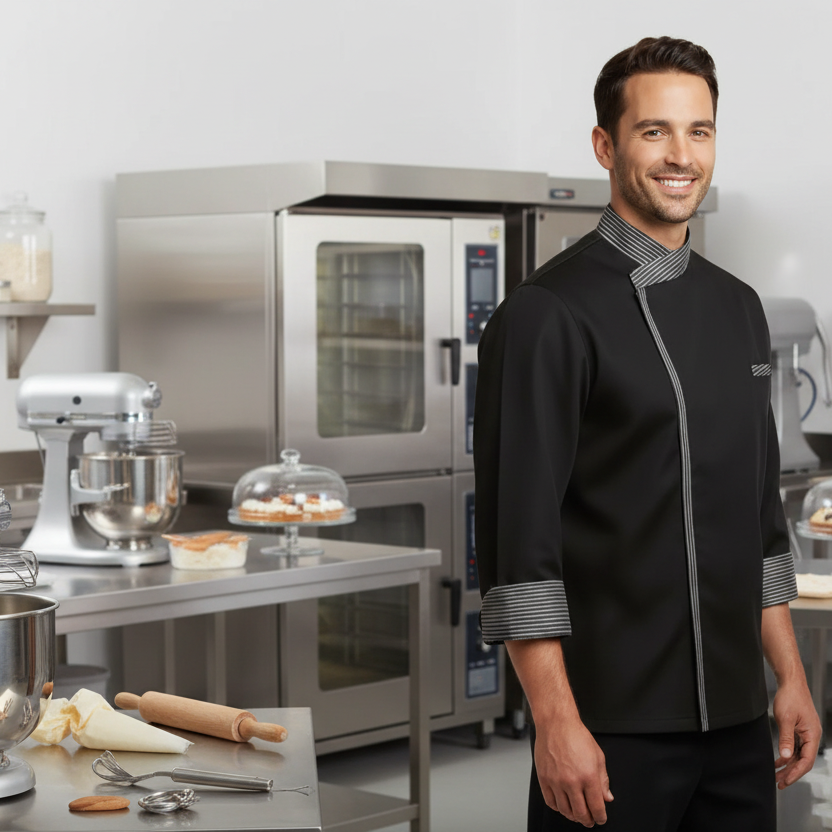 Giacca da Chef Cook Nera, Bottoni Automatici, Polycotton Made in Italy – COD: 7760