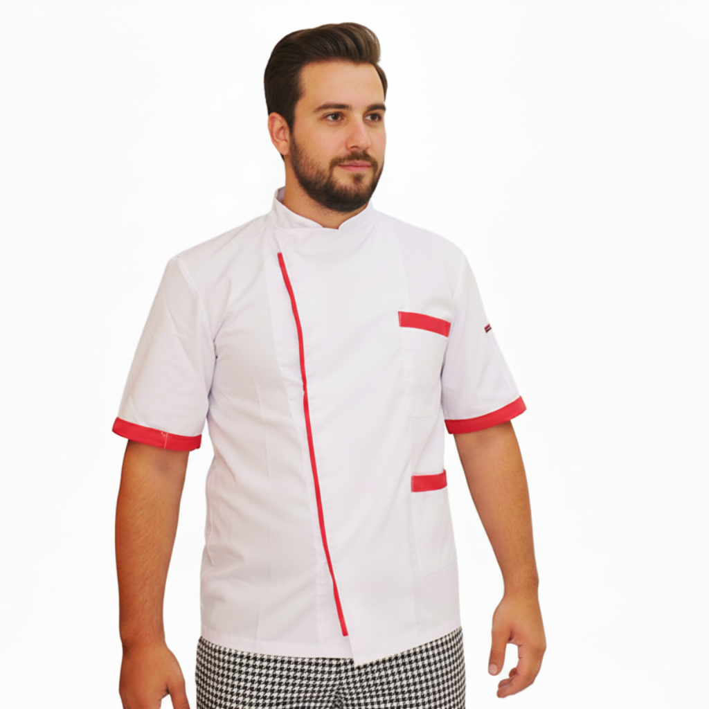 Giacca da Chef Bicolore Bianco-Rosso, Bottoni, Cotone Made in Italy – COD: 7852