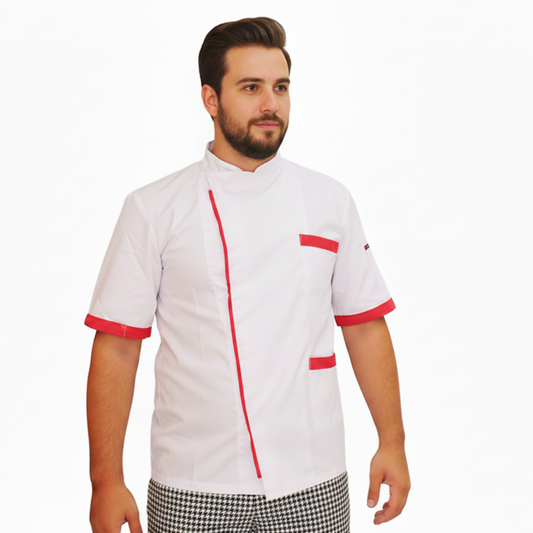 Giacca da Chef Bicolore Bianco-Rosso, Bottoni, Cotone Made in Italy – COD: 7852