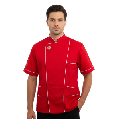 Giacca da Pizzaiolo Rossa, Bottoni Automatici, Mezza Manica, 100% Cotone Made in Italy – COD: 8019