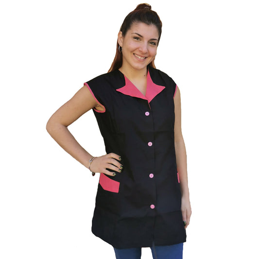 Casacca da lavoro,camice giromanica corto bottoni col. "NERO profilo fuchsia" cod: 1509