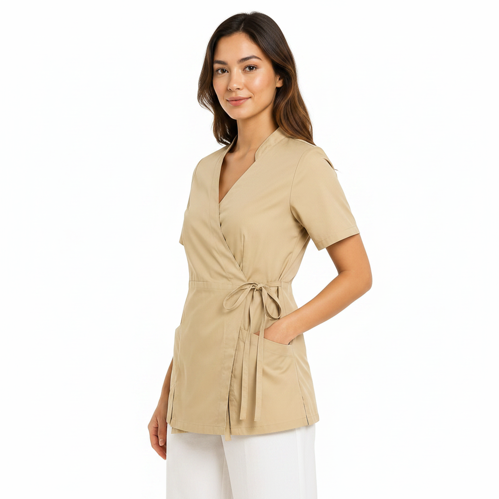 Casacca da lavoro donna beige cod. 7002 - vista di lato
