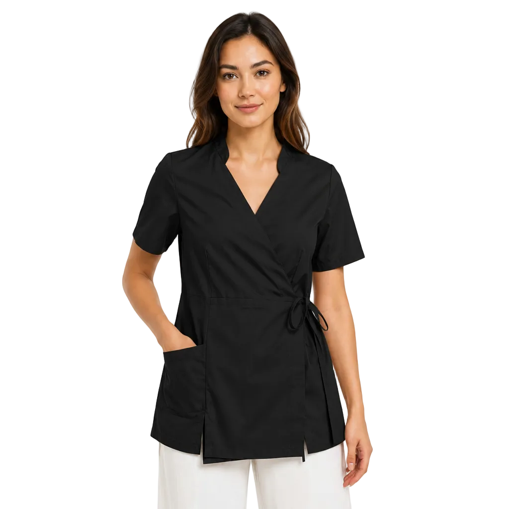 Casacca da lavoro donna nera con laccio laterale cod. 7001 - vista frontale