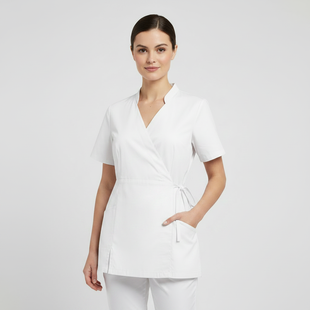 Casacca da Lavoro Donna Manica Corta Bianca con Laccio Laterale cod. 7003 – Made in Italy