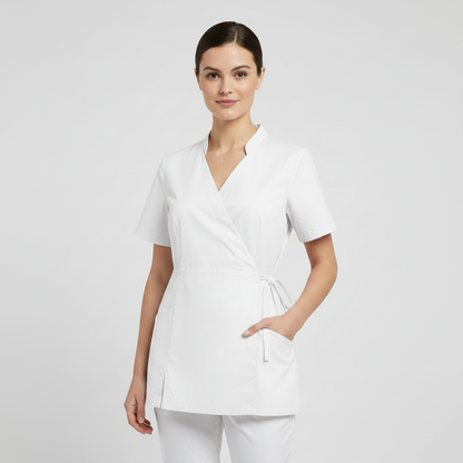 Casacca da Lavoro Donna Manica Corta Bianca con Laccio Laterale cod. 7003 – Made in Italy