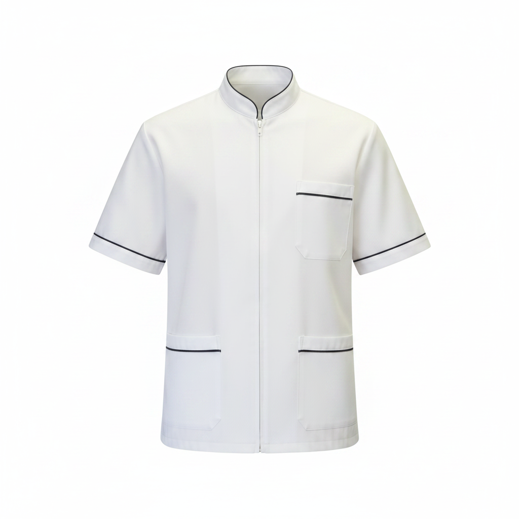 Camice da lavoro uomo bianco con zip flat lay - AJM Store
