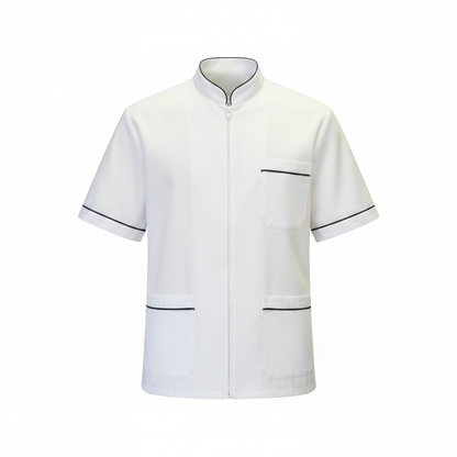 Camice da lavoro uomo bianco con zip flat lay - AJM Store