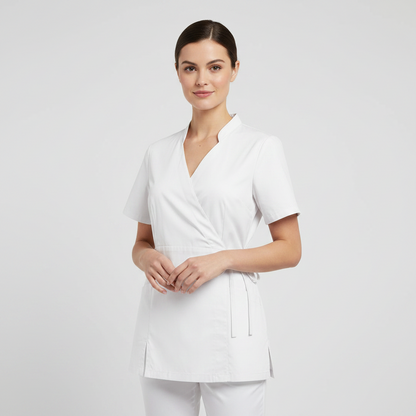 Casacca da Lavoro Donna Manica Corta Bianca con Laccio Laterale cod. 7003 – Made in Italy
