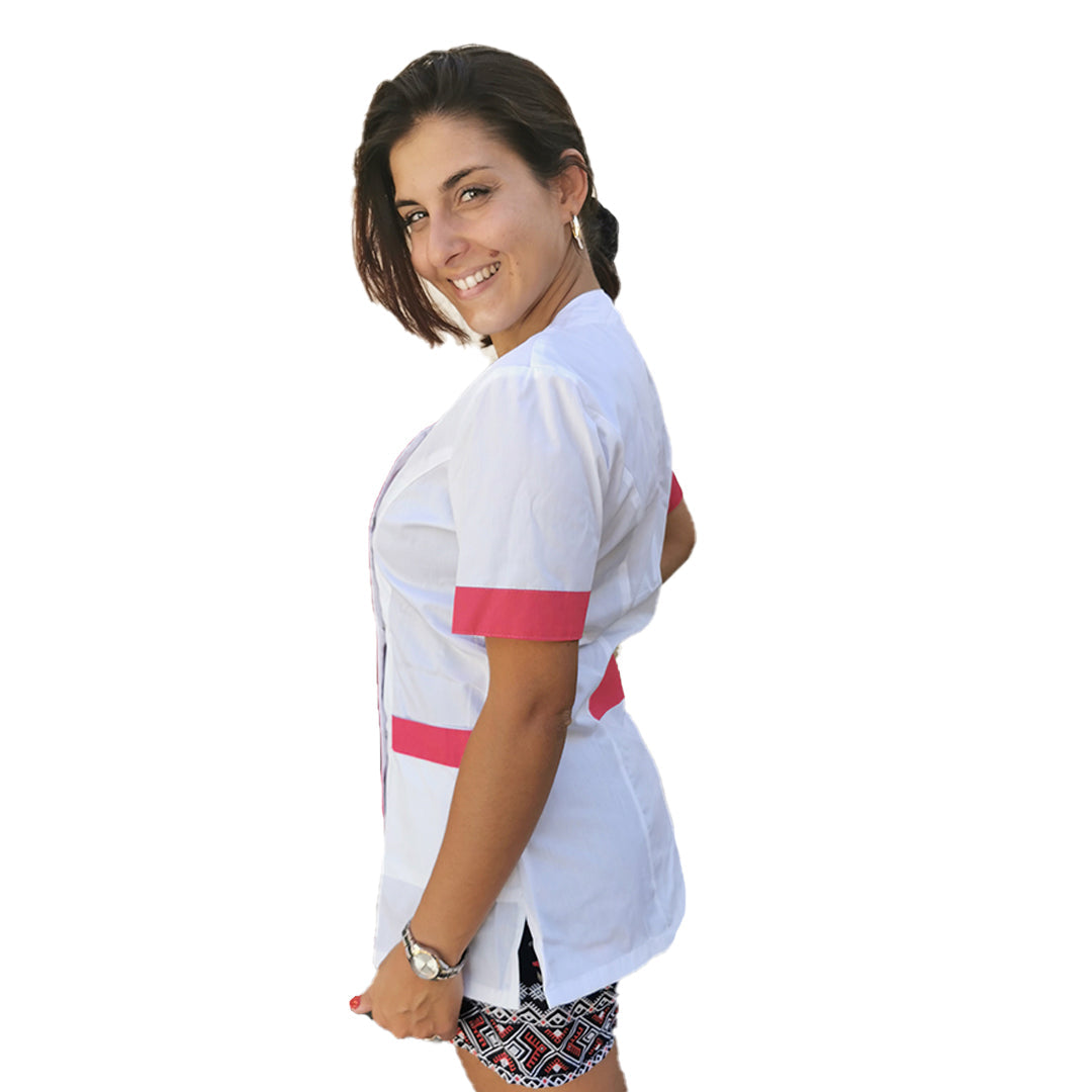 camice,casacca da lavoro donna,mod. beauty bianco inserto fuchsia Cod:290725