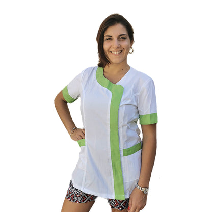 Camice,casacca da lavoro donna, Modello beauty, Bianco inserto verde Cod: 290722
