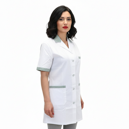 camice da lavoro,casacca donna bianco profilo verde MM corto cod: 7241