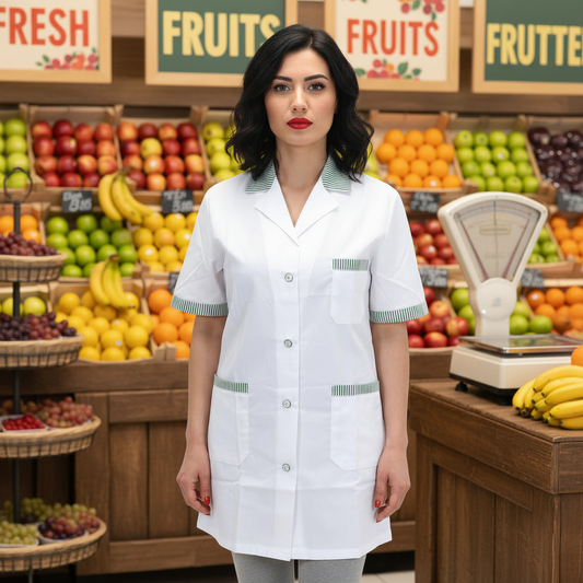 camice da lavoro,casacca donna bianco profilo verde MM corto cod: 7241