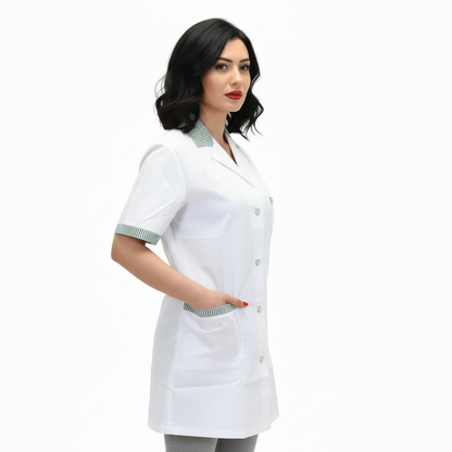 camice da lavoro,casacca donna bianco profilo verde MM corto cod: 7241