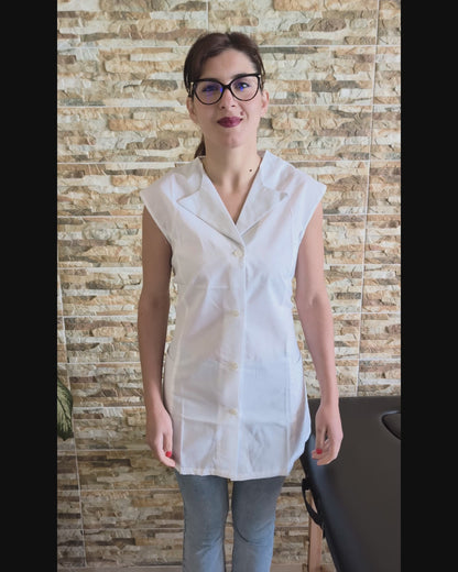 Casacca,camice da lavoro giromanica, bianco inserti grigi cod:7029