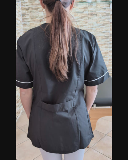 Camice da lavoro donna,con zip, nero inserto bianco modello "piera" Cod:2906