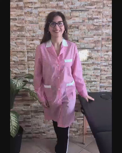 camice da lavoro, lungo quadretto rosa ML cod:7456