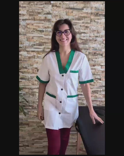 Casacca,camice da lavoro, mezza manica inserto verde cod: 181119