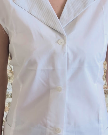 Casacca,camice da lavoro giromanica, bianco inserti grigi cod:7029