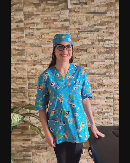 casacca ,divisa da lavoro,camice azzurro fumetto+bandana cod: 1611