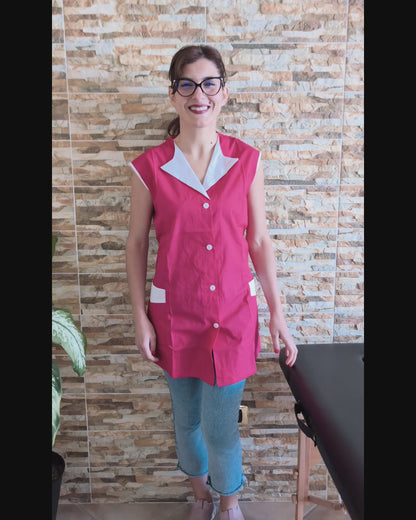 casacca,camice da lavoro giromanica, corto "fuxia con profilo"cod:7210