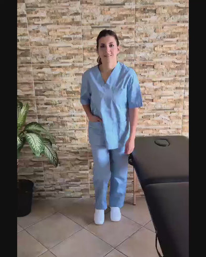 Divisa da lavoro, unisex scollo V "celeste" cod: 060520