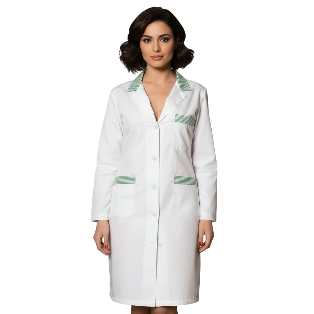 Camice da lavoro donna,lungo inserto verde,cod:7631