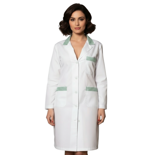 Camice da Lavoro Donna Lungo Inserto Verde, Made in Italy – COD: 7631