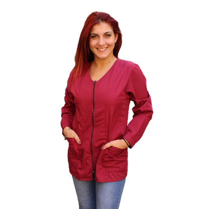 Camice da lavoro donna,casacca zip bordeaux ML cod: 0112