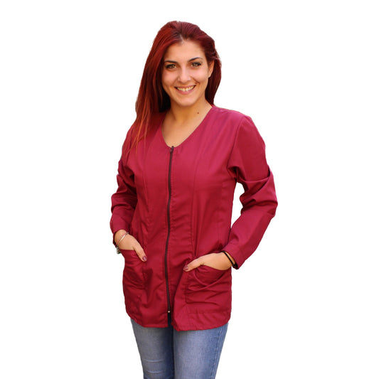 Camice da lavoro donna,casacca zip bordeaux ML cod: 0112